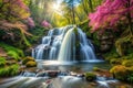 The beautiful waterfall in forest, spring, long exposure Royalty Free Stock Photo