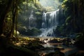 Beautiful waterfall in the forest,Thailand,illuminated, waterfall in the forest , AI Generated