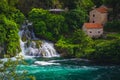 Beautiful waterfall in the green forest, Krka National Park, Croatia Royalty Free Stock Photo