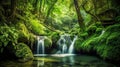 Beautiful Waterfall in a Hidden Forest. Generative AI