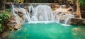 Beautiful waterfall Huai Mae Khamin, Thailand. Panorama Royalty Free Stock Photo