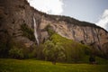 Beautiful waterfall in Lauterbrunnen swiss village. Royalty Free Stock Photo