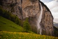 Beautiful waterfall in Lauterbrunnen swiss village. Royalty Free Stock Photo