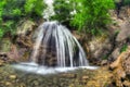 Beautiful waterfall on the mountain river with green trees. Royalty Free Stock Photo