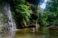 Beautiful waterfall, mountain and river in the tropical jungles in Gunung Mulu National park. Royalty Free Stock Photo