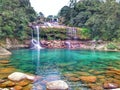 Beautiful waterfall with natural blue pool. Lyngksiar falls in East khasi hills district. Royalty Free Stock Photo