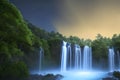 Beautiful waterfall, night twilight. AI generated