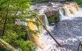 Beautiful waterfall at Porcupine Mountains Wilderness State Park in the Upper Peninsula of Michigan - smooth tranquil flowing wate Royalty Free Stock Photo