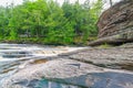 Beautiful waterfall at Porcupine Mountains Wilderness State Park in the Upper Peninsula of Michigan - smooth tranquil flowing wate Royalty Free Stock Photo