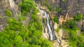 Aerial drone of Falls waterfall in a mountain gorge. Rawana Falls.