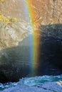 Beautiful waterfall Rjukandefossen with colorful rainbow in Hemsedal, Buskerud, Norway