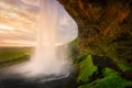 Beautiful waterfall Seljalandsfoss at the sunset in Iceland Royalty Free Stock Photo