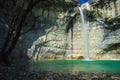 Beautiful waterfall Sopot in the cave with a turquoise lake in Istria, Croatia