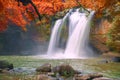 Beautiful waterfall with sunlight in jungle, Haew Suwat Waterfall at khao yai Nakhonratchasima province Royalty Free Stock Photo