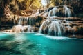 Beautiful waterfall in tropical forest, Thailand. Long exposure shot, AI Generated Royalty Free Stock Photo