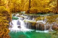 Beautiful waterfall in wonderful autumn forest of national park, Huay Mae Khamin waterfall, Kanchanaburi Province, Thailand Royalty Free Stock Photo