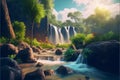 Beautiful waterfalls in lush forest with rocks