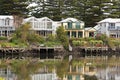 Beautiful waterfront houses along the Moyne River in Port Fairy, Australia. .