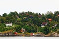 Beautiful waterfront houses Inner Oslofjiord coast Norway Royalty Free Stock Photo