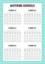 Beautiful watering schedule. Nice vector flat watering schedule. Tracker for timely care of home plants.