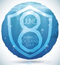 Watery Circle with Water View for World Oceans Day Celebration, Vector Illustration