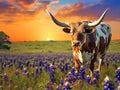 Beautiful longhorn bull Made With Generative AI illustration