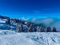 Beautiful Weather in the snowy Mountains on a Skiing Slope in Villars, Switzerland