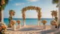 Beautiful wedding arch flowers style stylish tropical of the sea event style decoration Royalty Free Stock Photo