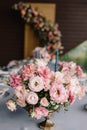 The beautiful, wedding bouquet on the holiday table adorns the table for guests Royalty Free Stock Photo