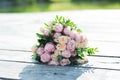 A beautiful wedding bouquet of soft pink and cream roses. Royalty Free Stock Photo