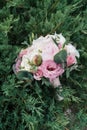 Beautiful wedding bouquet of white and pink peony and roses