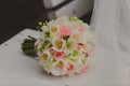 Beautiful wedding bouquet of white tulips and pink Royalty Free Stock Photo