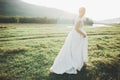 Beautiful wedding bride running in the garden Royalty Free Stock Photo