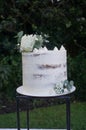 A beautiful wedding cake. A wedding cake at a formal marriage celebration outdoor Royalty Free Stock Photo