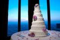 Beautiful wedding cake at a wedding reception