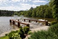 Beautiful wedding ceremony place on the lake with natural materials in white color Royalty Free Stock Photo