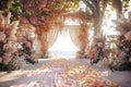 Romantic Outdoor Wedding Aisle with Floral Archway and Petals Royalty Free Stock Photo