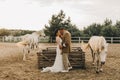 Beautiful wedding couple. Bohemian wedding at the ranch. Royalty Free Stock Photo