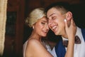 Beautiful wedding couple in doorway Royalty Free Stock Photo