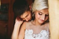 Beautiful wedding couple in doorway Royalty Free Stock Photo