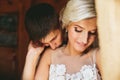 Beautiful wedding couple in doorway Royalty Free Stock Photo