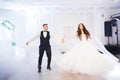 Beautiful wedding couple just married and dancing their first dance Royalty Free Stock Photo