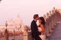 Beautiful wedding couple in Venice on their honeymoon Royalty Free Stock Photo