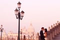 Beautiful wedding couple in Venice on their honeymoon Royalty Free Stock Photo