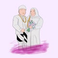 beautiful wedding couple watercolors style. Muslim Bride and Groom Looking at Each Other Cartoon Character Design Royalty Free Stock Photo