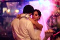 Beautiful wedding dance in soap bubbles, blurred