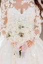 Beautiful Wedding Dress and Rose Flower Bouquet