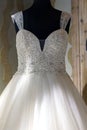 Beautiful wedding dress in a shop window, going around the city of Lefkada Royalty Free Stock Photo