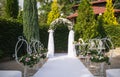 Beautiful wedding flower arrangement of seats along the aisle Royalty Free Stock Photo