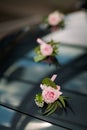 Beautiful wedding flowers car decoration Royalty Free Stock Photo